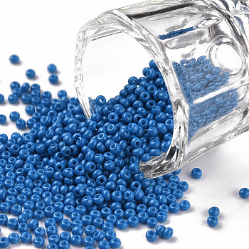 11/0 Grade A Round Glass Seed Beads, Baking Paint, Deep Sky Blue, 2.3x1.5mm, Hole: 1mm, about 48500pcs/pound
