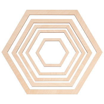 Wood Macrame Frames, Hexagon Decoration Making, BurlyWood, 87~259.5x99.5~300x3mm, Inner Diameter: 76~230x82~265mm, 5pcs/set
