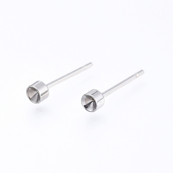 304 Stainless Steel Stud Earring Settings, for Pointed Back Rhinestone, Stainless Steel Color, Fit for 2mm Rhinestone, 13x3mm, Pin: 0.8mm