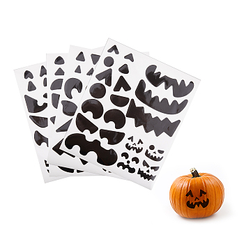 Halloween Pumpkin Face Decorative Stickers, Paper Adhesive Decals for Halloween Party Kids DIY Craft Decoration, Black, 300x250x0.2mm, Stickers: 16~46x22~128mm, 4 sheets/set