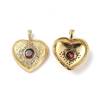 Brass Micro Pave Clear Cubic Zirconia Pendants, with Glass, Heart Charm, Real 18K Gold Plated, 20.5x17.5x5mm, Hole: 2x3.6mm