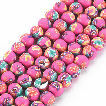 Handmade Polymer Clay Beads Strands,  Round, Medium Purple, 8~9x8mm, Hole: 1.8mm, about 40pcs/strand, 12.80 inch~12.99 inch(32.5~33cm)