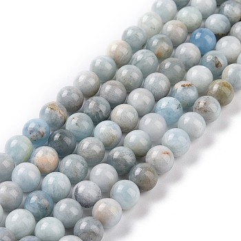 Natural Aquamarine Beads Strands, Round, Grade AB, 8mm, Hole: 1mm, about 49pcs/strand, 15.79''(40.1cm)