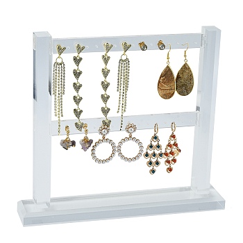 Organic Glass Earring Stands Displays, Two-Tier Earring Display Stand, for Hanging Earrings, Clear, 230x40x205mm