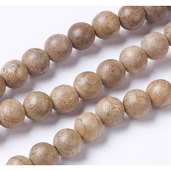 Natural Wood Beads Strands, Round, BurlyWood, 7.5~8mm, Hole: 1mm, about 46pcs/strand, 14.9 inch(38cm)