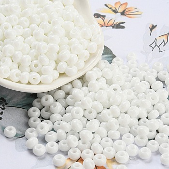 Imitation Jade Glass Seed Beads, Luster, Baking Paint, Round, White, 5.5x3.5mm, Hole: 1.5mm