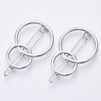 Alloy Hollow Geometric Hair Pin, Ponytail Holder Statement, Hair Accessories for Women, Cadmium Free & Lead Free, Interlink Rings Shape, Platinum, 47x32.5mm, Clip: 60mm long