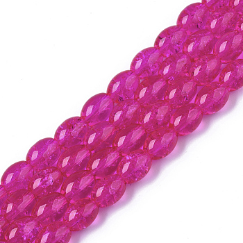 Transparent Crackle Glass Beads Strands, Oval, Fuchsia, 8x5.5~6mm, Hole: 1mm, about 100pcs/strand, 31.4 inch
