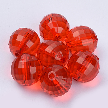 Transparent Acrylic Beads, Faceted, Round, Red, 29x29mm, Hole: 3.8mm, about 34pcs/500g