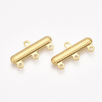 304 Stainless Steel Chandelier Component Links, 3-Strand Reducer Connector, Rectangle, Golden, 10x20x1mm, Hole: 1.2mm