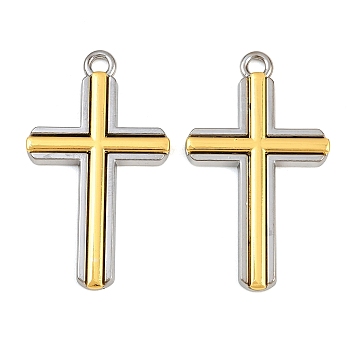 Alloy Pendants, Cross Charms, Platinum & Golden, 44.5x26x3.5mm, Hole: 3mm