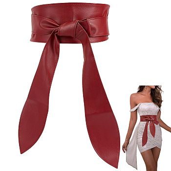 Wide PU Leather Tie Knot Belly Belts for Women, Dark Red, 2400x103x1.5mm