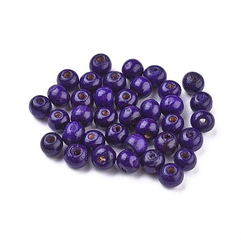 Dyed Natural Wood Beads, Round, Lead Free, Indigo, 8x7mm, Hole: 3mm, about 6000pcs/1000g