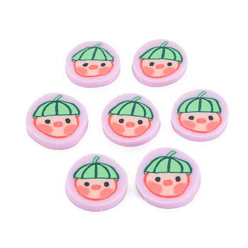 Handmade Polymer Clay Cabochons, Flat Round with Watermelon, Light Green, 9~11x1.5~2mm, about 4500pcs/1000g