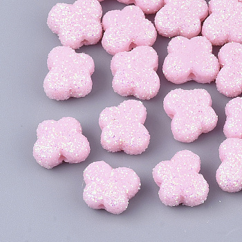 Opaque Acrylic Beads, with Glitter Powder, Butterfly, Pink, 9x11x5.5mm, Hole: 1.6mm