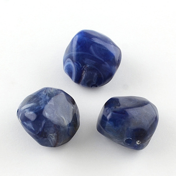 Nuggets Imitation Gemstone Acrylic Beads, Medium Blue, 25x24x17mm, Hole: 3mm, about 84pcs/500g