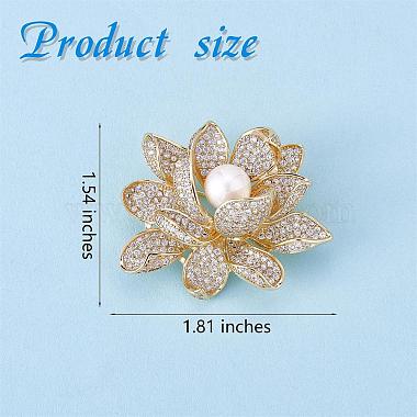 Golden Lotus Flower Brooch Clear Zircon Brooch Pin White Beads Brooches Badge Jewelry for Jackets Backpack Corsage Lapel Scarf Clothing Accessories(JBR104A)-2