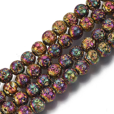 Electroplated Natural Lava Rock Beads Strands(G-S352-30B-M)-2