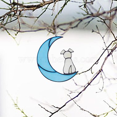 Moon & Dog Acrylic Pendant Decoration(HJEW-WH0042-59)-5