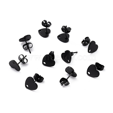 Electrophoresis Black Heart 304 Stainless Steel Stud Earring Findings