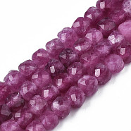 Natural Quartz Beads Strands, Dyed, Faceted, Cube, Old Rose, 5.5x6x6mm, Hole: 1mm, about 61~62pcs/Strand, 12.99 inch~13.19 inch(33cm~33.5cm)(G-S359-376L)