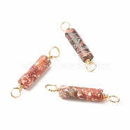 Natural Leopard Skin Jasper Connector Charms, with Light Gold Eco-Friendly Copper Wire Wrapped, Column, 22~23.5x4mm, Hole: 2.2~2.4mm(PALLOY-JF01454-04)
