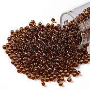 TOHO Round Seed Beads, Japanese Seed Beads, (2154S) Silver Lined Orange Amber, 8/0, 3mm, Hole: 1mm, about 222pcs/bottle, 10g/bottle(SEED-JPTR08-2154S)
