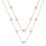 ANATTASOUL 2Pcs 2 Color Imitation Pearl Flower Pendant Necklaces Set with Brass Chains for Women, Platinum & Real 18K Gold Plated, 17.01 inch(43.2cm), 1Pc/color(NJEW-AN0001-89)