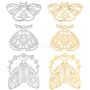 CREATCABIN 12Pcs 6 Style 201 Stainless Steel Pendants, Moth & Beetle & Cicada with Moon Phase, Mixed Color, 20.5~37x30~34x1mm, hole: 1.5~1.6mm, 2pcs/style(STAS-CN0001-31)