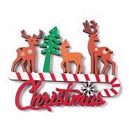 Christmas Decoration Wooden Door Plate, Wood Big Pendants for Door Hanging, Word Christmas with Reindeers/Stags & Tree, Colorful, 76.5x100x3.5mm, Hole: 2mm(FIND-H030-10)