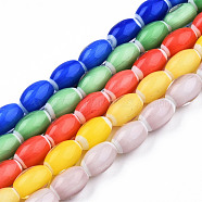 Handmade Lampwork Beads Strands, Oval, Mixed Color, 10.5~11.5x7.5~8mm, Hole: 1.2~2mm, about 34~37pcs/strand, 15.75 inch~15.94 inch(40~40.5cm)(LAMP-N023-004)