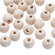 Natural Unfinished Wood Beads, Macrame Beads, Round Wooden Large Hole Beads for Craft Making, Navajo White, 12x10.5mm, Hole: 4mm, about 1750pcs/1000g(WOOD-R196-12mm-LF)
