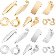 304 Stainless Steel Stud Earring Findings, with Loop, Mixed Shapes, Golden & Stainless Steel Color, 7.4x7.2x1.5cm, 20pcs/box(STAS-UN0004-11)