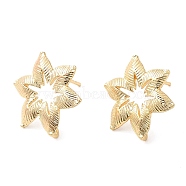 Brass Stud Earring Hooks, with Vertical Loops, Hollow Flower, Real 18K Gold Plated, 17x16mm, Hole: 1.4mm(KK-F855-22G)
