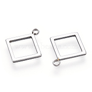 304 Stainless Steel Pendants, Manual Polishing, Rhombus Charm, Hollow, Stainless Steel Color, 15.5x13x1mm, Hole: 1.6mm(STAS-T064-28P)