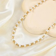 Ion Plating(IP) 304 Stainless Steel & Plastic Pearl Beaded Necklaces for Women, Real 18K Gold Plated, 17.44 inch(44.3cm)(NJEW-M078-10G)