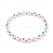 Heart Opaque Acrylic Beads Stretch Bracelet for Teen Girl Women, 304 Stainless Steel Beads Bracelet, Colorful, Inner Diameter: 2-1/8 inch(5.5cm)(BJEW-JB06860)
