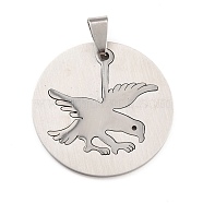 Titanium Steel Bird Pendants, Flat Round with Eagle, Stainless Steel Color & Silver Color Plated, 38.5x32x1.5mm, Hole: 6x4mm(STAS-P298-04P)