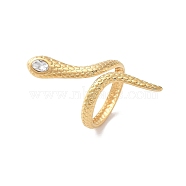 304 Stainless Steel Open Cuff Rings, with Glass and Rhinestone, Snake, Real 18K Gold Plated, 39.5mm, Inner Diameter: 17.5mm(RJEW-M020-02G-02)