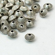 Tibetan Style Alloy Spacer Beads, Lead Free & Cadmium Free, Bicone, Antique Silver Color, 7.8mm in diameter, 5.5mm thick, hole: 1mm(K093Y041)