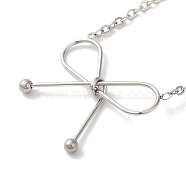 Non-Tarnish 304 Stainless Steel Cable Chain Bowknot Pendant Necklaces, Stainless Steel Color, 17.72 inch(45cm)(NJEW-Z041-02P-02)