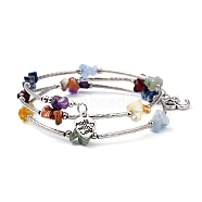 Three Loops Natural Gemstone Beaded Wrap Bracelets, with Brass Tube Beads and Tibetan Style Om Symbol Pendants, 55mm(BJEW-JB02331-03)