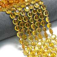 Synthetic Citrine Beads Strands, Faceted Hexagonal Cut, Flat Round, with Seed Beads, 10~10.5x6mm, Hole: 1.1mm, about 31~32pcs/strand, 15.35''~15.55''(39~39.5cm)(G-C116-A128-01)