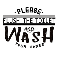 PVC Wall Stickers, for Home Bathroom Toilet Decoration, Word PLEASE FLUSH THE TOILET WASH YOUR HANDS, Black, 44x56cm(DIY-WH0228-024)