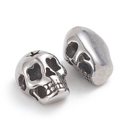 Halloween 304 Stainless Steel Beads, Skull Head, Antique Silver, 13.2x10x8.5mm, Hole: 1.8mm(STAS-F237-14AS)