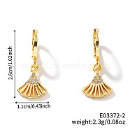 Fan-shaped Brass Rhinestone Hoop Earrings, Cute and Stylish, Perfect for Any Outfit, Golden, 26x11mm(SE3801-2)