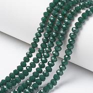 Opaque Solid Color Glass Beads Strands, Faceted, Rondelle, Dark Green, 4x3mm, Hole: 0.4mm, about 145pcs/strand, 18.9 inch(48cm)(X-EGLA-A034-P4mm-D12)