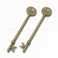 Tibetan Style Alloy Skeleton Key Big Pendants, Cadmium Free & Nickel Free & Lead Free, Antique Bronze, 94x19x6mm, Hole: 4.5mm, about 95pcs/1000g(TIBEP-Q040-031AB-NR)