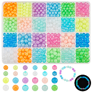 Elite 1020Pcs 24 Styles Luminous Acrylic Beads, Glow in the Dark, Round, Mixed Color, 6~8mm, Hole: 1.6~1.8mm(MACR-PH0001-61)