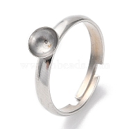 Adjustable 304 Stainless Steel Finger Ring, Ring Settings with 201 Stainless Steel Tray for Rhinestone, Stainless Steel Color, Inner Diameter: 17mm, Tray: 5.5mm(STAS-K255-16P-A)